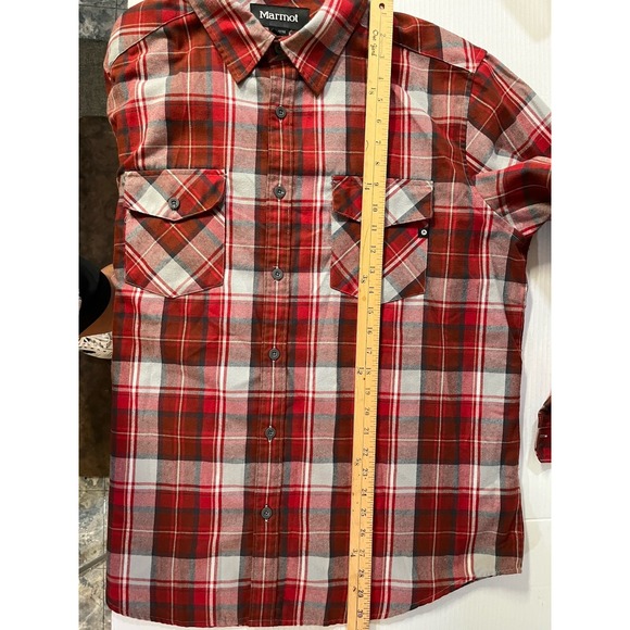 Marmot LS‎ Button Up Flannel XXL Red Gray Plaid - Picture 6 of 7